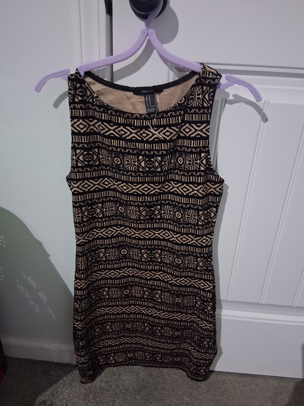 Forever 21 Black and Tan Tribal-Pattern Sleeveless Mini Dress